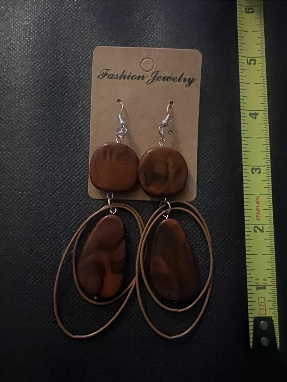 Fashion Jewelry Brown Layered Oval Resin Drop Earrings